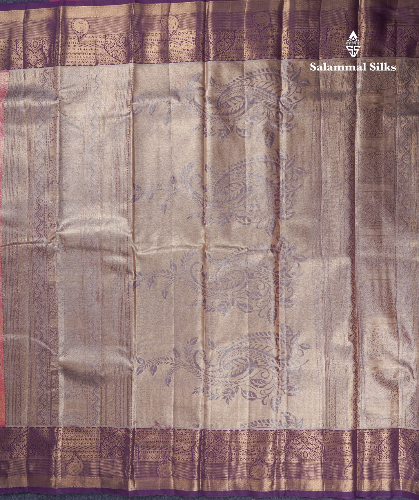 Lavender Geometric Pattern Tissue Bridal Semi Silk Saree With Contrast Peacock Green Traditional Border