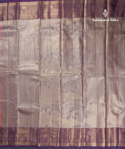 Lavender Geometric Pattern Tissue Bridal Semi Silk Saree With Contrast Peacock Green Traditional Border