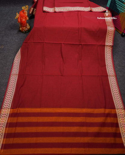 Beautiful Orange Plain Pure Cotton Saree With Traditional Border