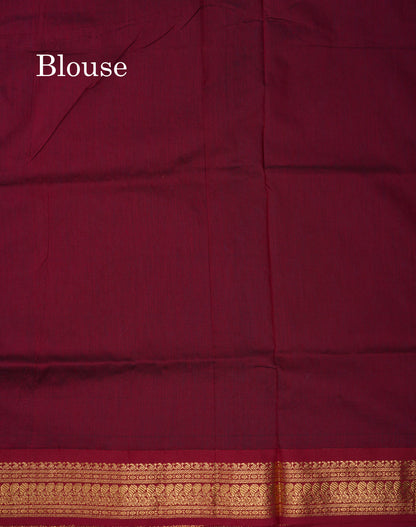 Beautiful Blue Kalyani Cotton Saree With Contrast Dark Maroon Blouse