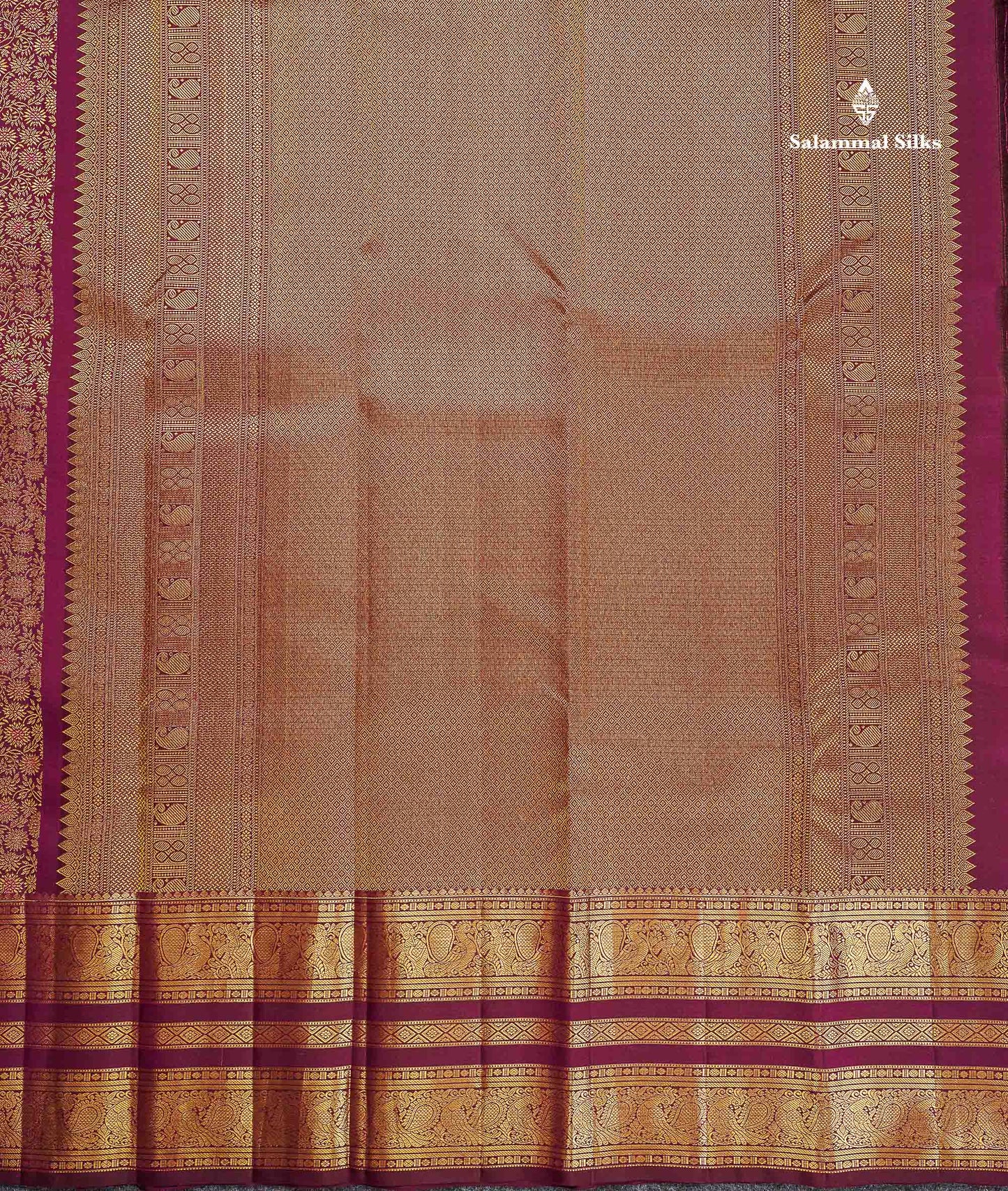 Bridal Pure Kanjivaram Silk Saree - Wine Purple Colour Body With Traditional Border