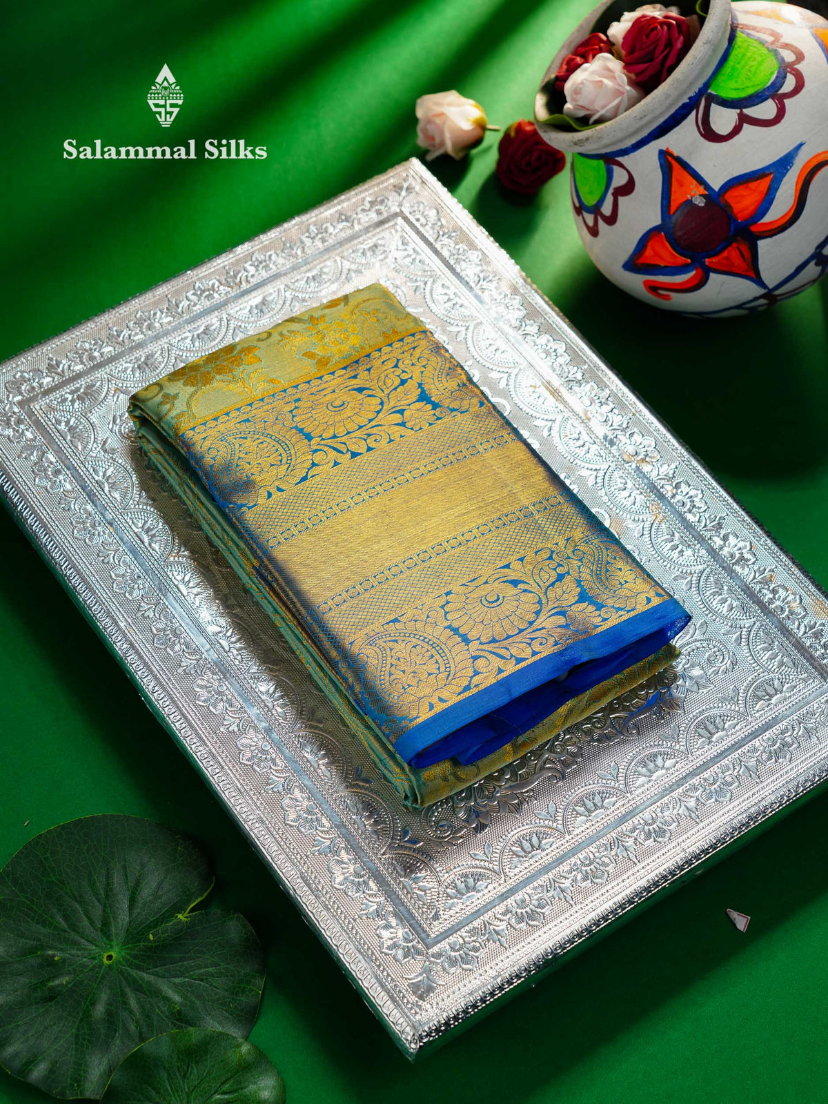 Beautiful Sapphire Blue Tissue Bridal Pure Kanjivaram Silk Saree With Contrast Blue Traditional Evening Morning Border