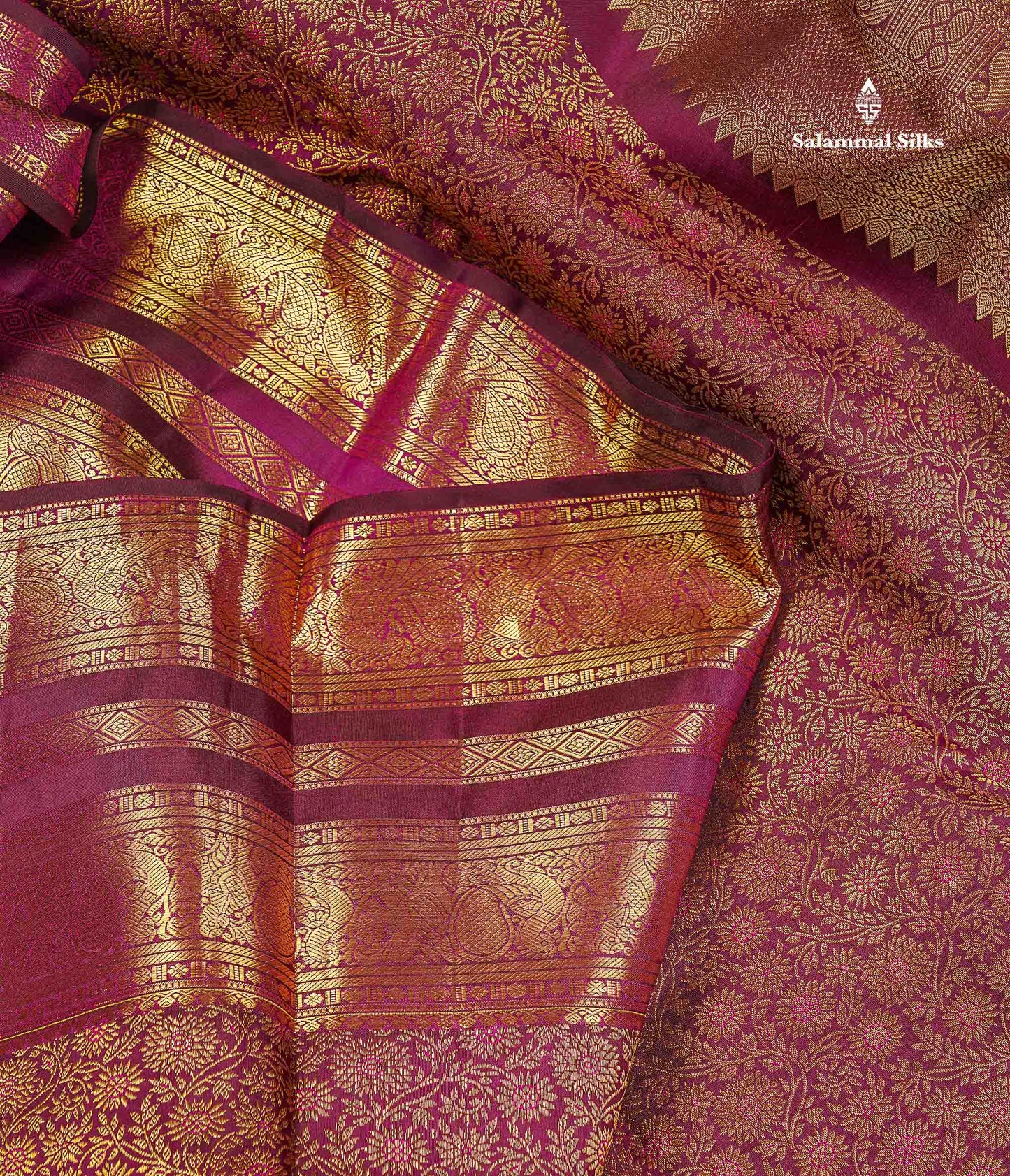 Bridal Pure Kanjivaram Silk Saree - Wine Purple Colour Body With Traditional Border