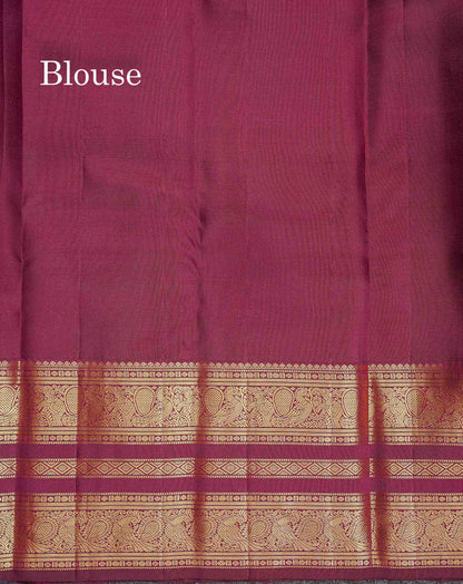 Bridal Pure Kanjivaram Silk Saree - Wine Purple Colour Body With Traditional Border