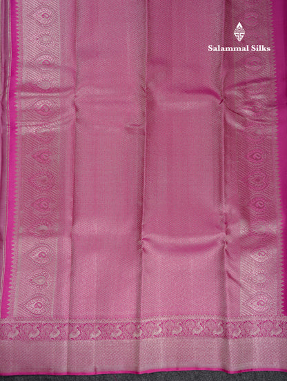 Beautiful Grey White Fancy Bridal Pure Kanjivaram Silk Saree With Contrast Pink Traditional Medium Border