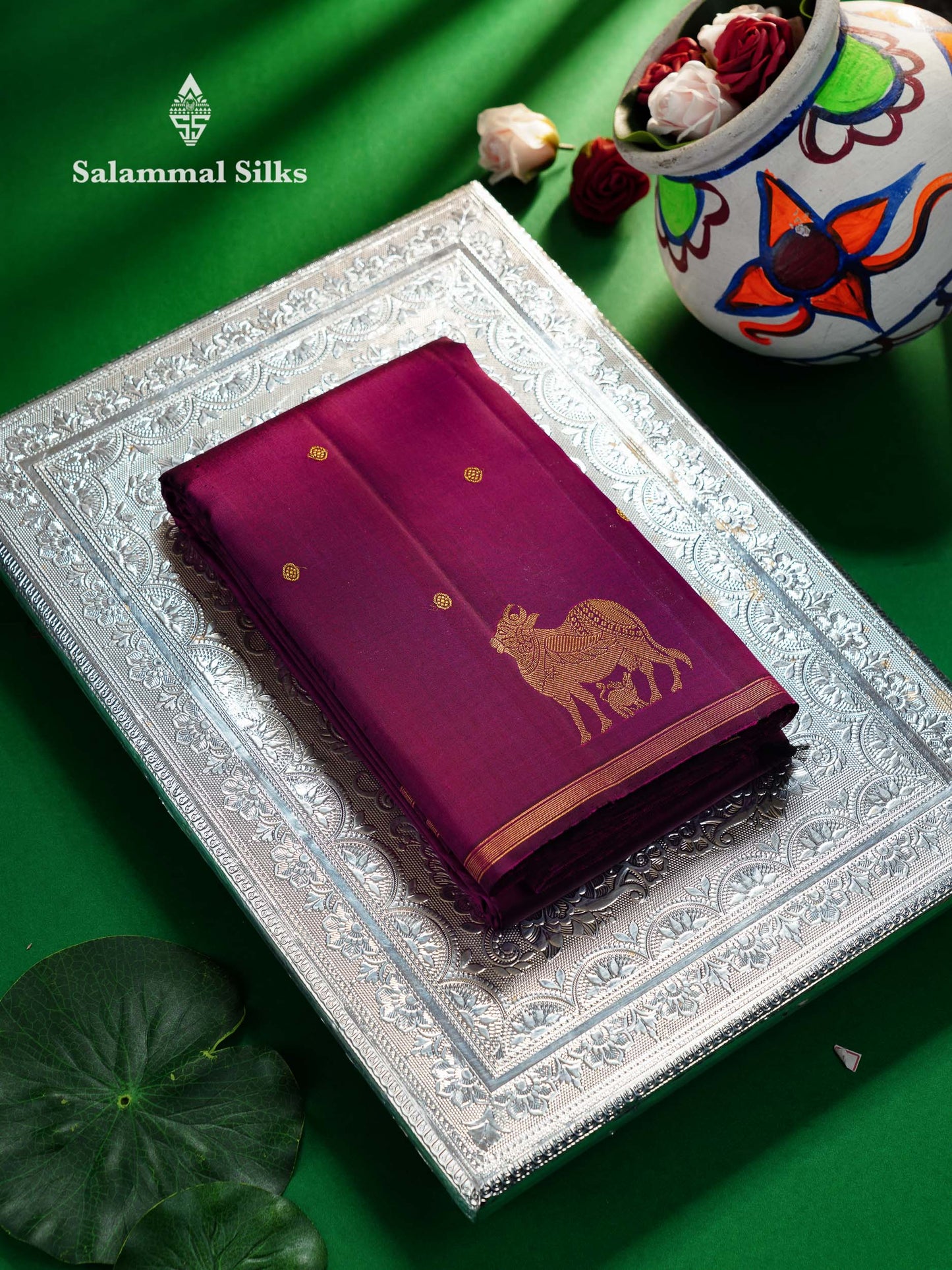 Beautiful Magenta Zari Buttas Pure Kanjivaram Silk Saree With Komatha Design Border