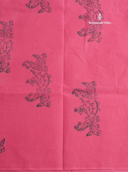 White Batik Print Sungudi Pure Cotton Saree With Contrast Grey Border