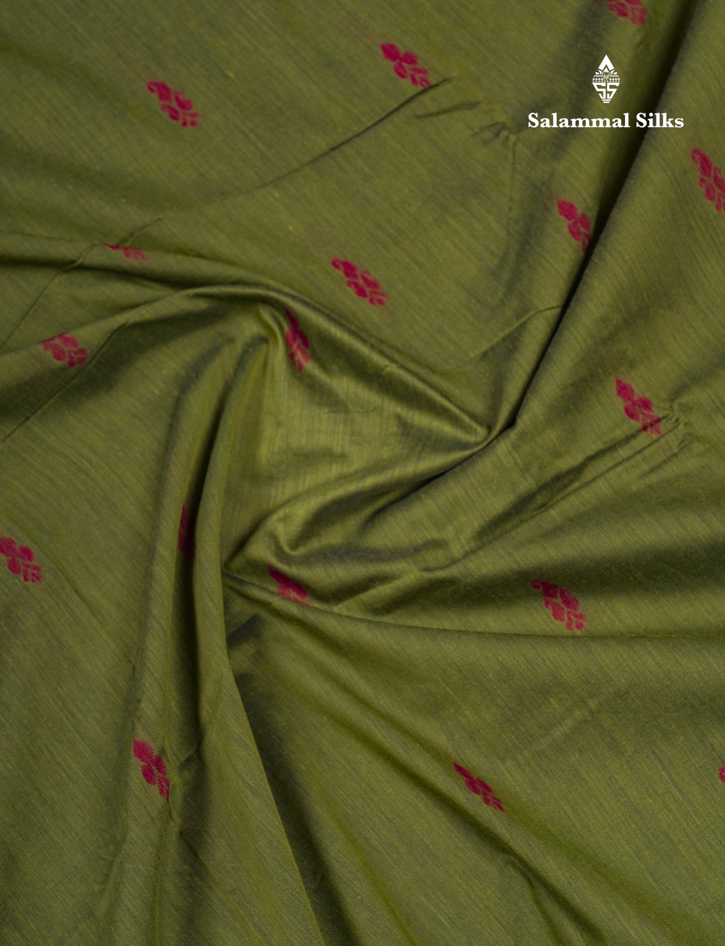 Beautiful Olive Green Kalyani Cotton Saree With Contrast Dark Maroon Blouse