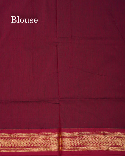Beautiful Olive Green Kalyani Cotton Saree With Contrast Dark Maroon Blouse