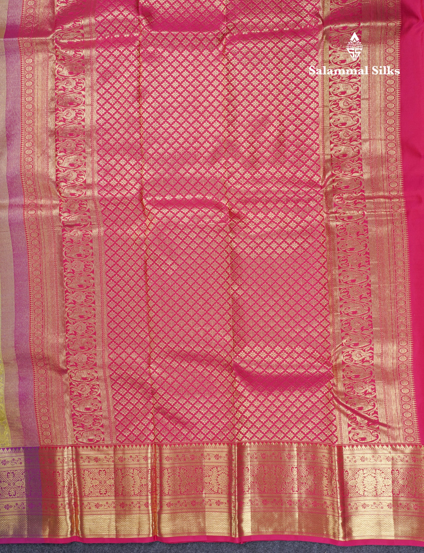 Beautiful Dual Tone Golden Yellow Pure Kanjivaram Silk Saree With Contrast Magent Traditional Border