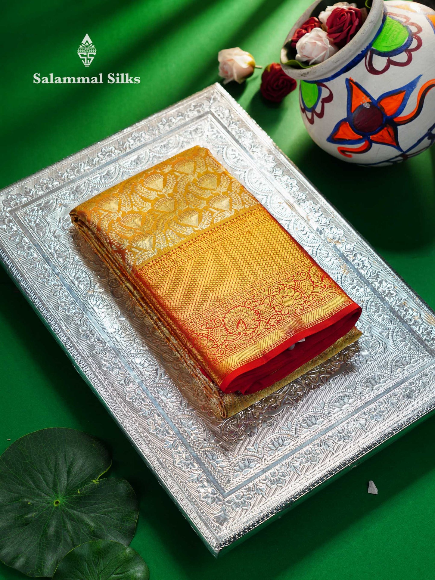 Beautiful Orange Tissue Bridal Pure Kanjivaram Silk Saree With Contrast Red Traditional Border