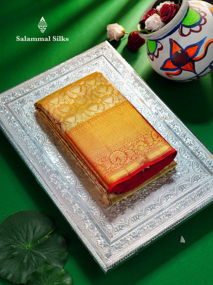 Beautiful Orange Tissue Bridal Pure Kanjivaram Silk Saree With Contrast Red Traditional Border