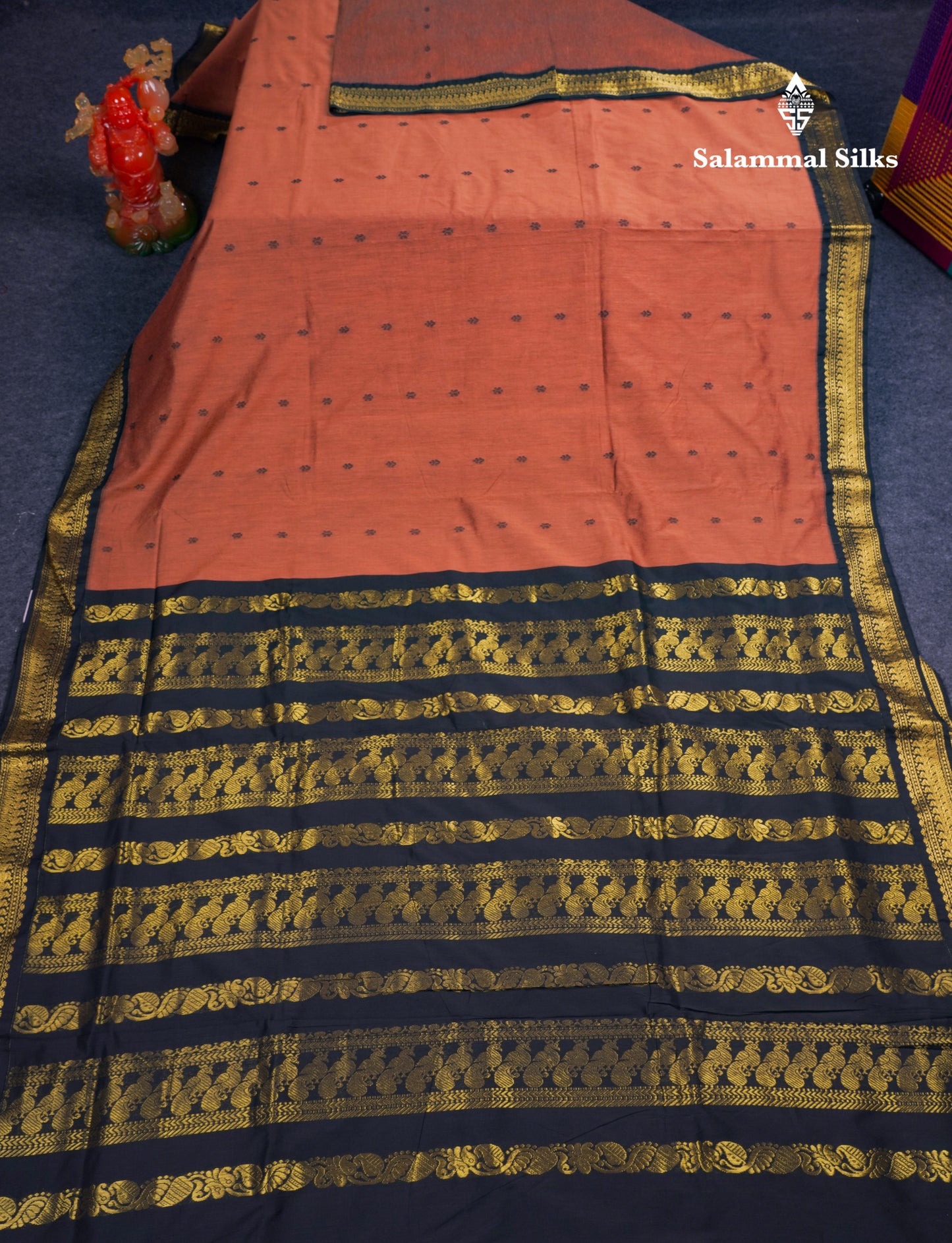 Beautiful Chocolate Kalyani Cotton Saree With Contrast Black Blouse