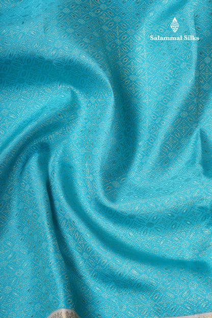 Beautiful Light Anandha Blue Pure Kanjivaram Silk Saree (2G) With Contrast Half White Border