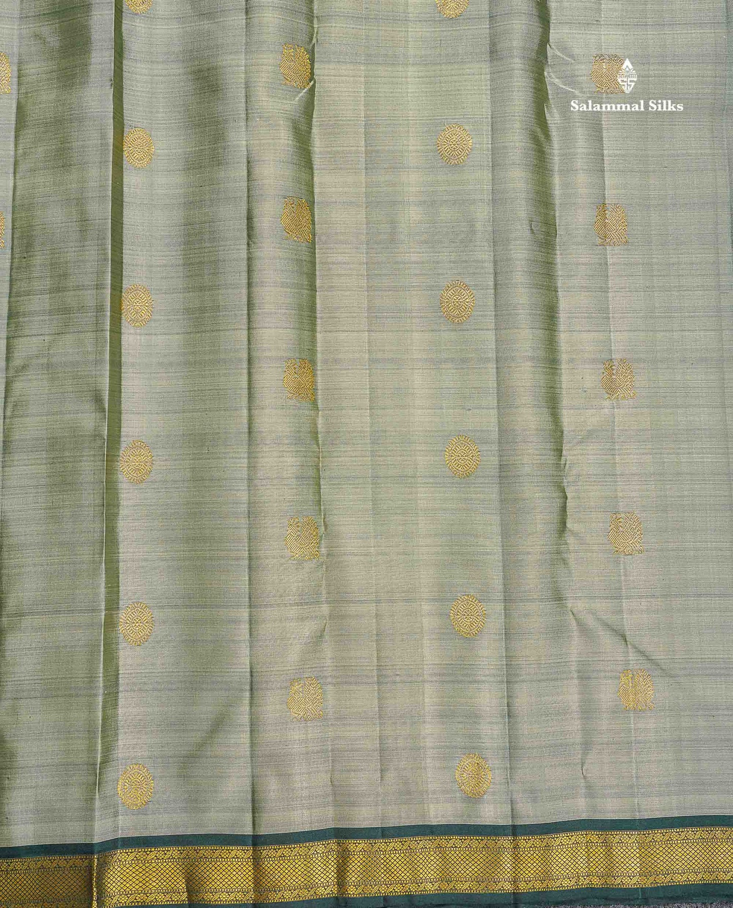 Pure Kanjivaram Silk Saree - Cream Green Colour Body With Contrast Bottle Green Small Border