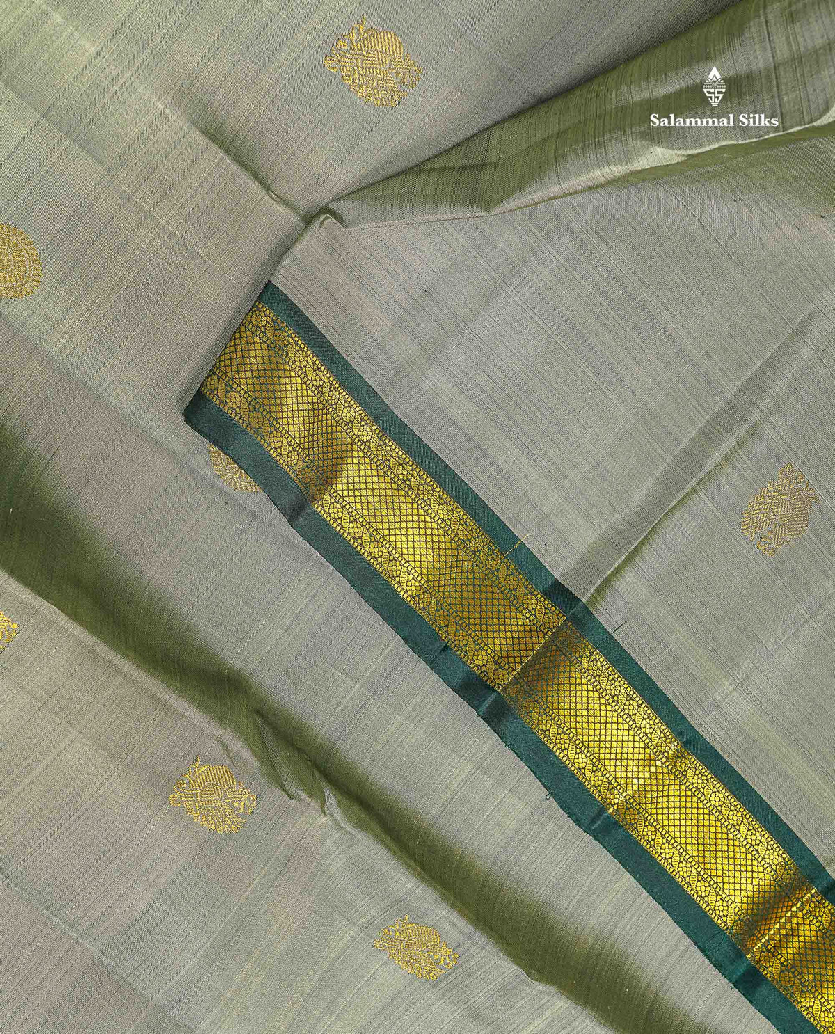 Pure Kanjivaram Silk Saree - Cream Green Colour Body With Contrast Bottle Green Small Border