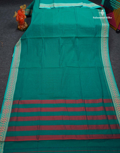 Beautiful Orange Plain Pure Cotton Saree With Traditional Border