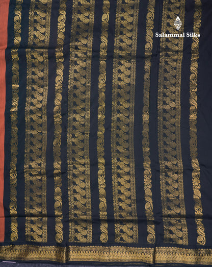 Beautiful Chocolate Kalyani Cotton Saree With Contrast Black Blouse