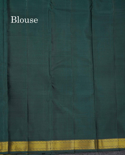 Pure Kanjivaram Silk Saree - Cream Green Colour Body With Contrast Bottle Green Small Border