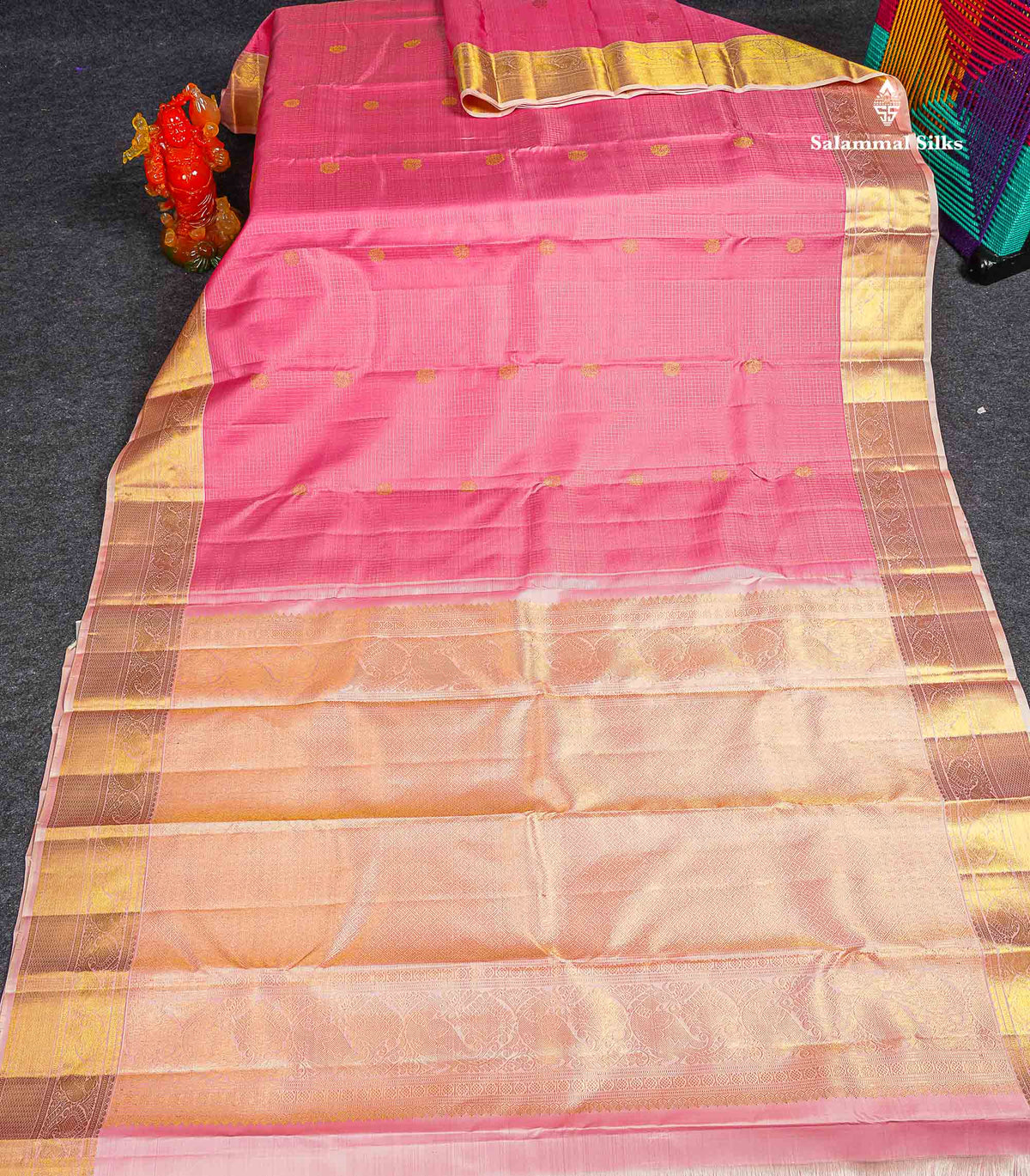 Pure Kanjivaram Silk Saree - Light Pink Colour Body Small Checks With Butta & Contrast Baby Pink Border