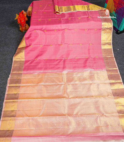 Pure Kanjivaram Silk Saree - Light Pink Colour Body Small Checks With Butta & Contrast Baby Pink Border