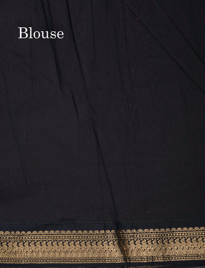 Beautiful Chocolate Kalyani Cotton Saree With Contrast Black Blouse