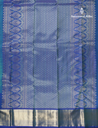 Sapphire Green Bridal Pure Kanjivaram Silk Saree With Contrast Royal Blue Border
