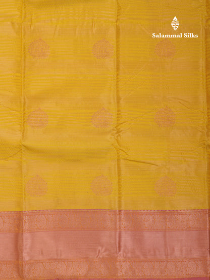 Mustard Yellow Vairaoosi Lines With Butta Semi Silk Saree With Contrast Pink Blouse