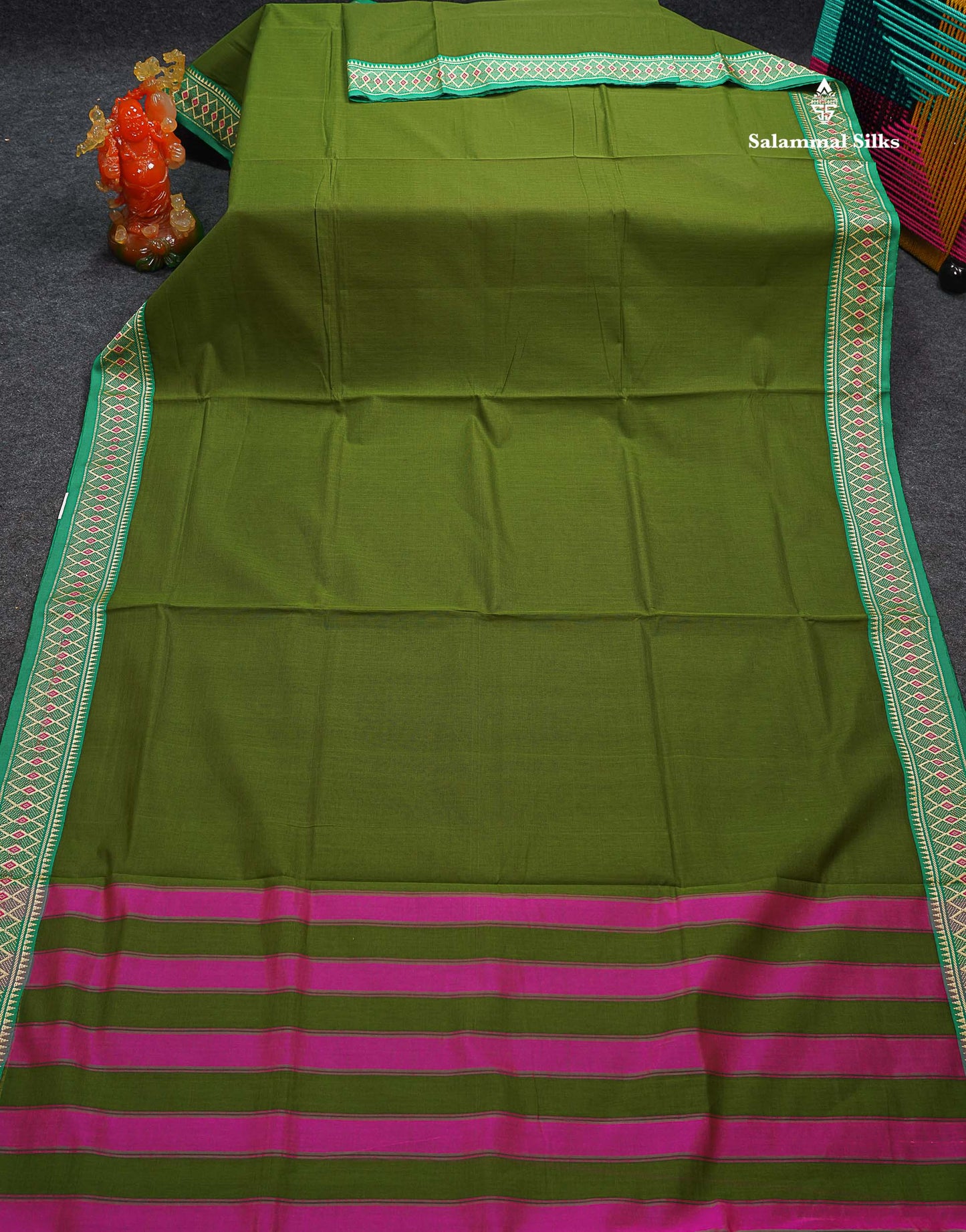 Beautiful Orange Plain Pure Cotton Saree With Traditional Border