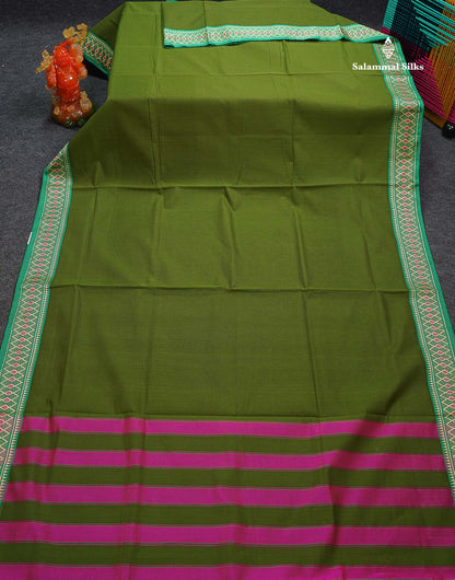 Beautiful Orange Plain Pure Cotton Saree With Traditional Border