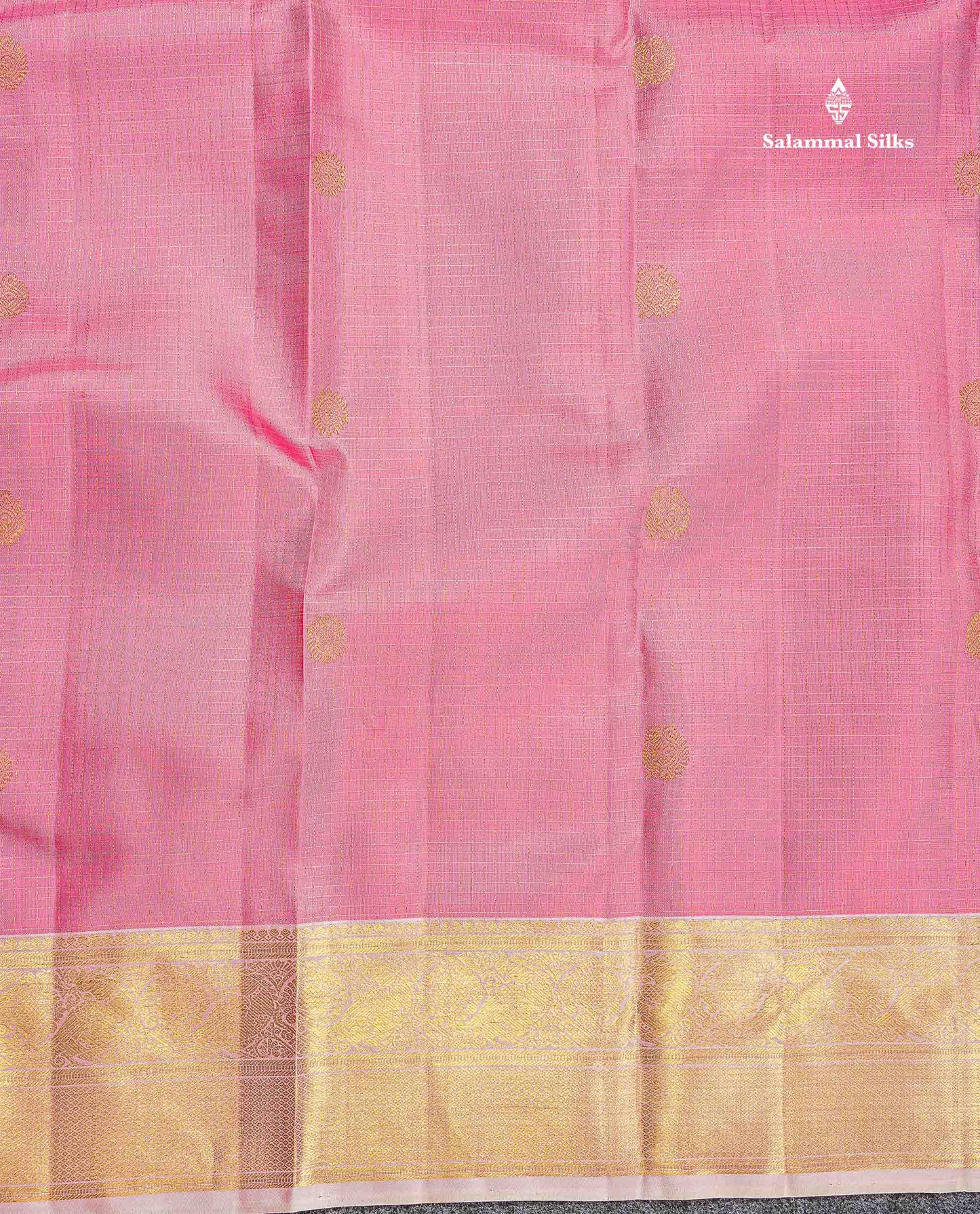 Pure Kanjivaram Silk Saree - Light Pink Colour Body Small Checks With Butta & Contrast Baby Pink Border