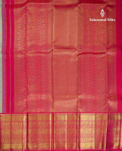 Beautiful Light Rexona Bridal Pure Kanjivaram Silk Saree With Contrast Redish Pink Traditional Evening Morning Border