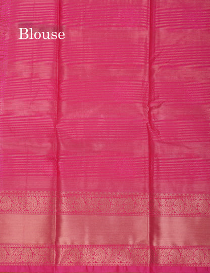 Mustard Yellow Vairaoosi Lines With Butta Semi Silk Saree With Contrast Pink Blouse