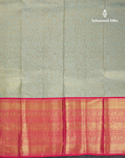 Beautiful Light Rexona Bridal Pure Kanjivaram Silk Saree With Contrast Redish Pink Traditional Evening Morning Border