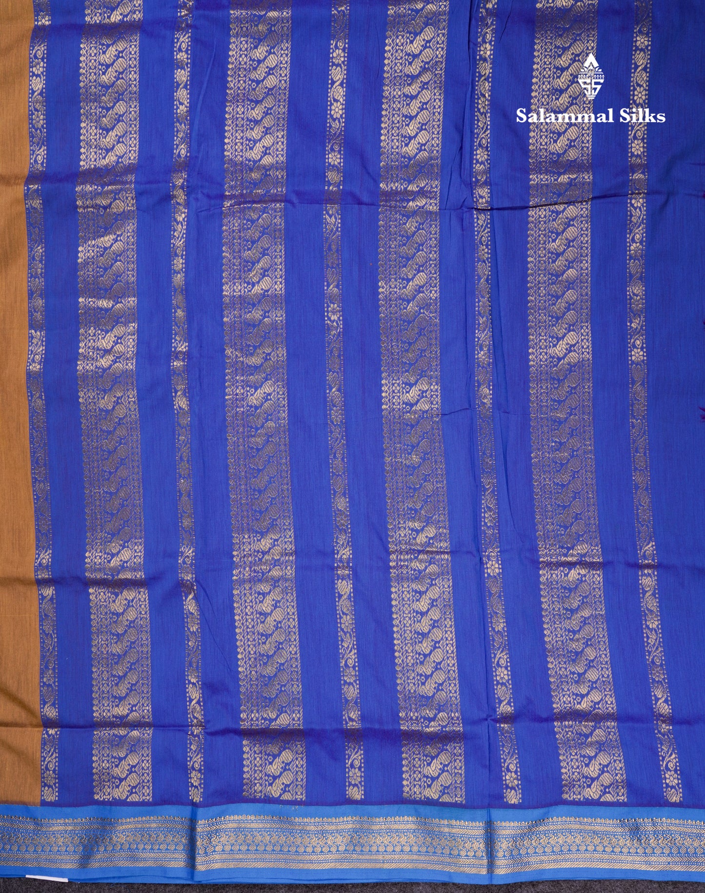 Beautiful Dark Sandal Kalyani Cotton Saree With Contrast Blue Blouse