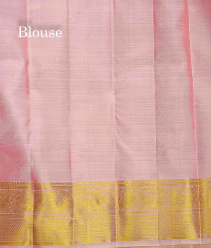 Pure Kanjivaram Silk Saree - Light Pink Colour Body Small Checks With Butta & Contrast Baby Pink Border