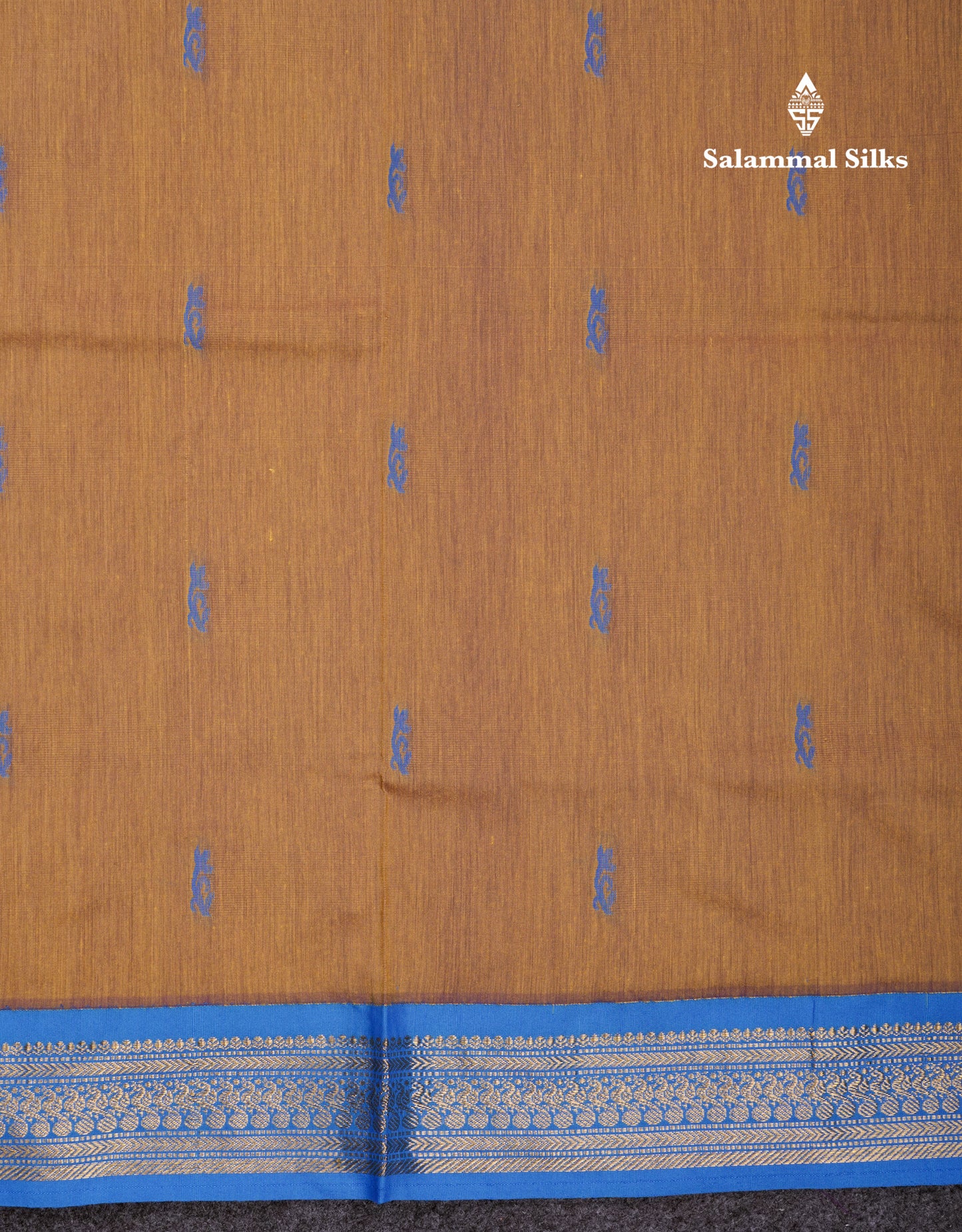 Beautiful Dark Sandal Kalyani Cotton Saree With Contrast Blue Blouse
