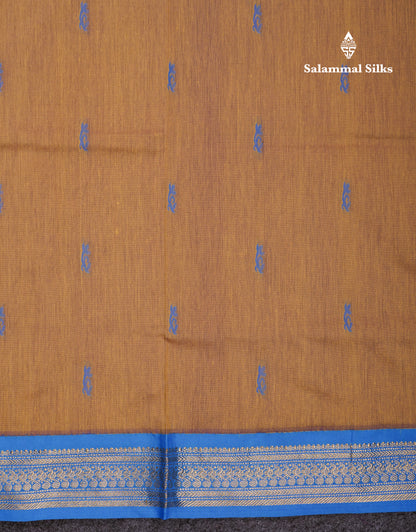 Beautiful Dark Sandal Kalyani Cotton Saree With Contrast Blue Blouse