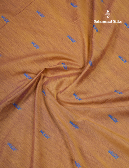 Beautiful Dark Sandal Kalyani Cotton Saree With Contrast Blue Blouse