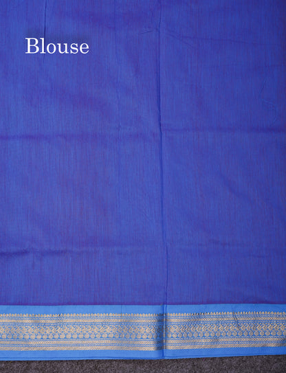 Beautiful Dark Sandal Kalyani Cotton Saree With Contrast Blue Blouse