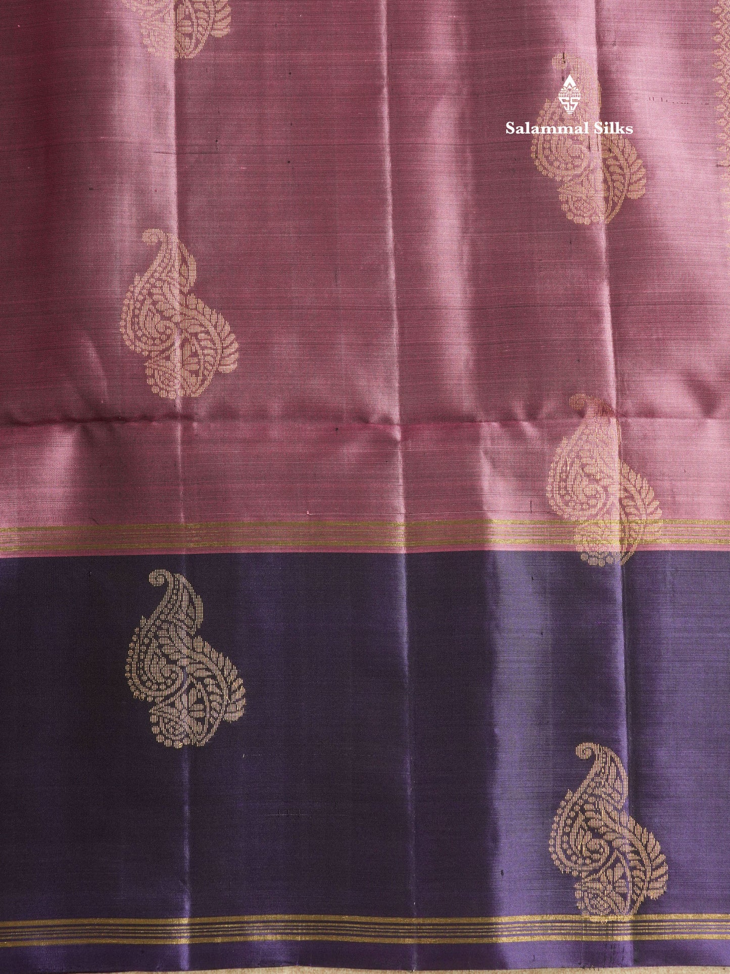 Onion Pink Kanjivaram Pure Soft Silk Saree With Contrast Violet Border