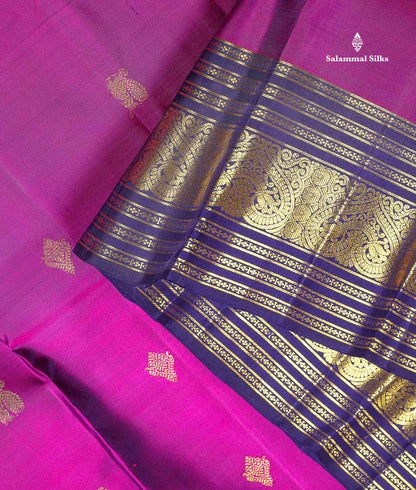 2G Zari Kanjivaram Silk Saree - Magenta Colour Body Zari Butta With Navy Blue Border