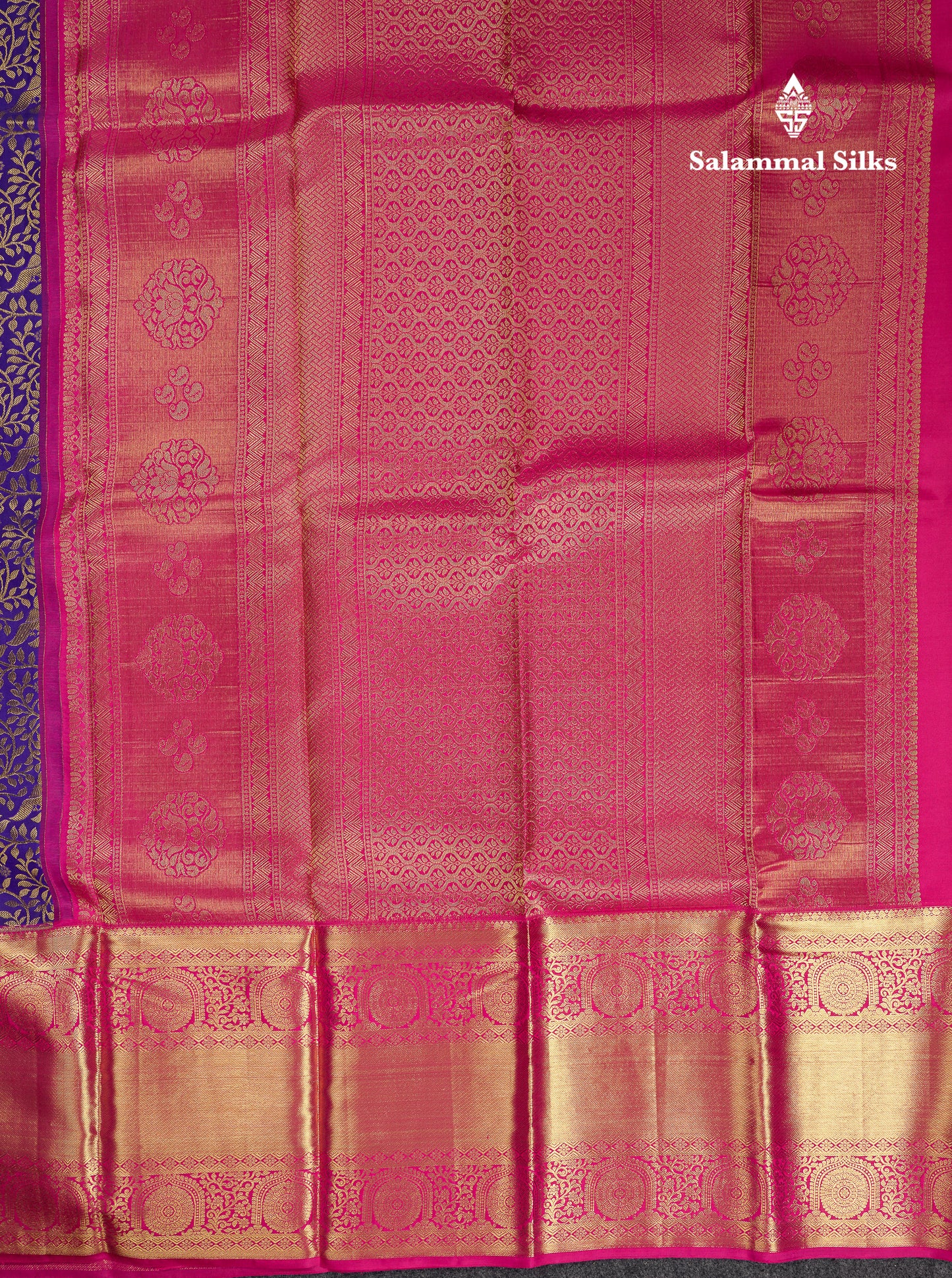 Beautiful Navy Blue Bridal Pure Kanjivaram Silk Saree With Contrast Pink Traditional Evening Morning Border