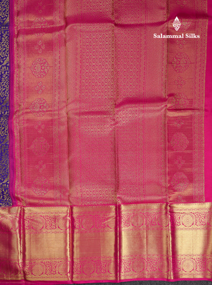 Beautiful Navy Blue Bridal Pure Kanjivaram Silk Saree With Contrast Pink Traditional Evening Morning Border