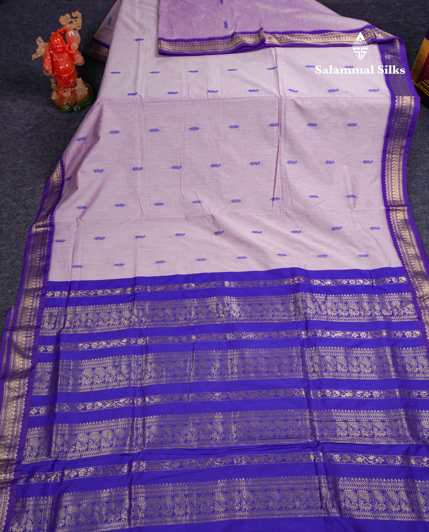 Beautiful Light Lavender Kalyani Cotton Saree With Contrast Violet Blouse