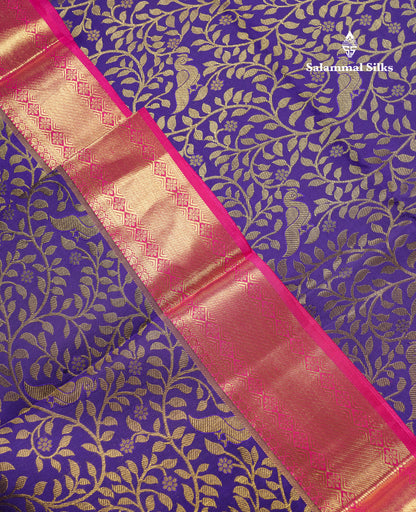 Beautiful Navy Blue Bridal Pure Kanjivaram Silk Saree With Contrast Pink Traditional Evening Morning Border