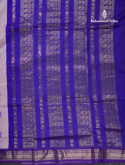 Beautiful Light Lavender Kalyani Cotton Saree With Contrast Violet Blouse