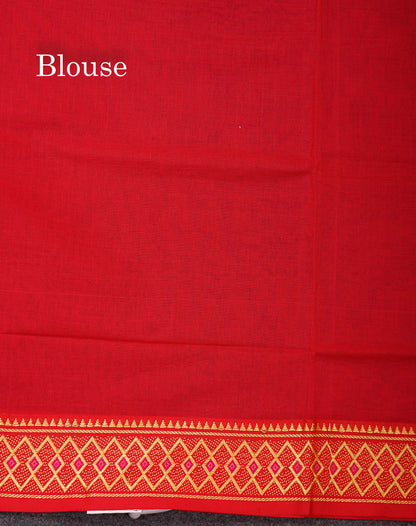 Beautiful Orange Plain Pure Cotton Saree With Traditional Border
