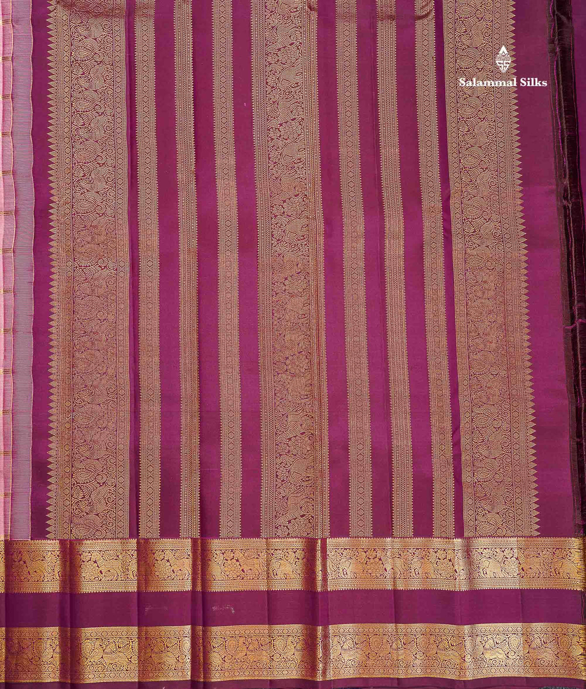 Pure Kanjivaram Silk Saree - Onion Pink Colour Body Checks With Butta & Contrast Wine Purple Gap Border