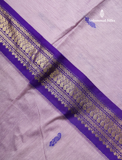 Beautiful Light Lavender Kalyani Cotton Saree With Contrast Violet Blouse